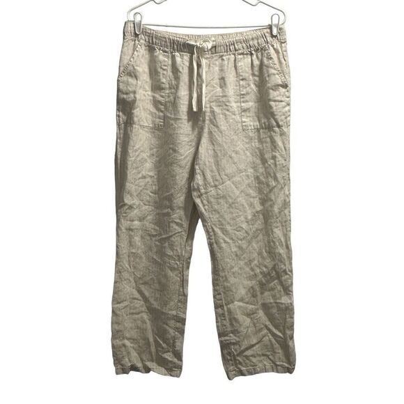 Women’s Cream And Tan Linen Striped Ellen Tracey Pants Size Large - Picture 1 of 9